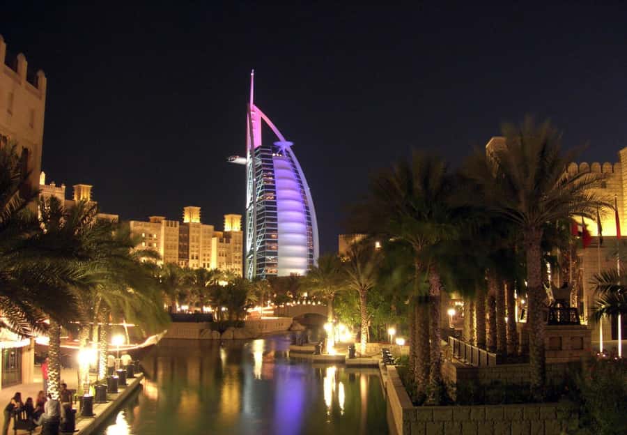 City of Lights: Dubai Night Experience - Madinat Jumeirah Starts the Night Right (Marketplace + Water Views)