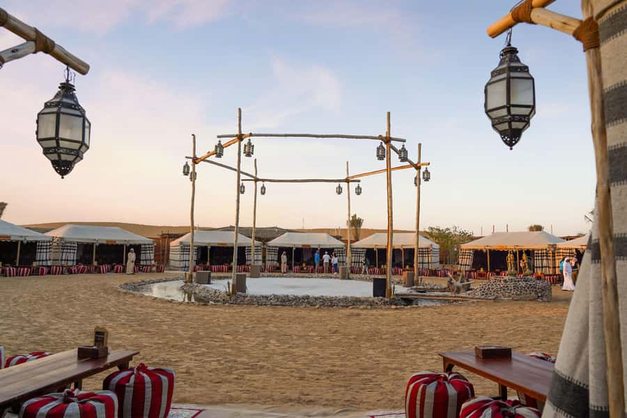 Dubai: Al Khayma Camp Experience with BBQ Dinner - Falcon experience, henna tattoo, and shisha station choices