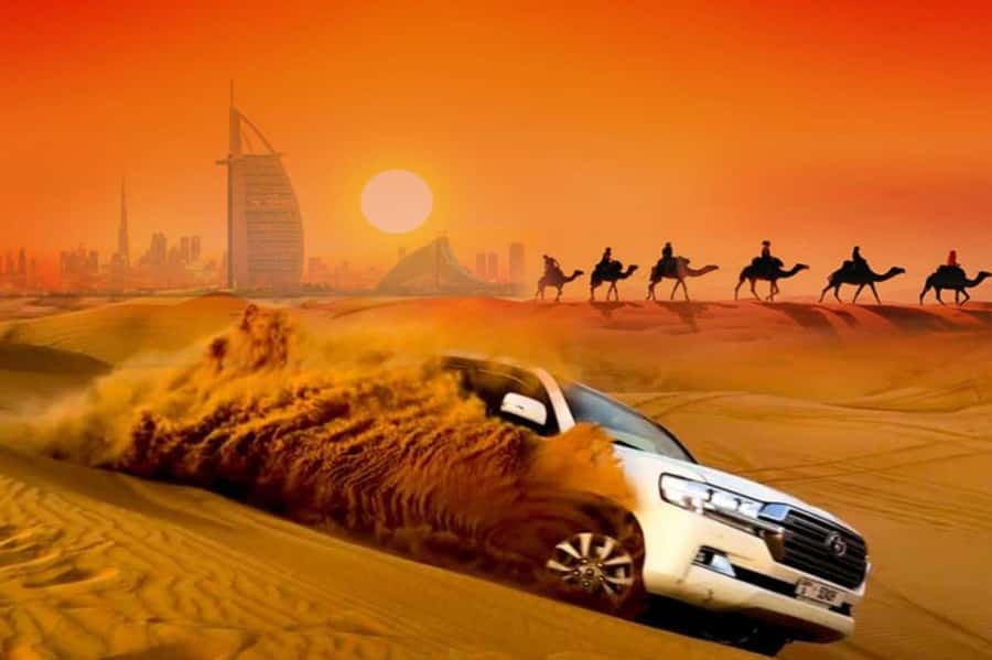Dubai: Desert Safari Camel Riding, Sandboarding & BBQ Dinner - From Dubai hotel pickup to real desert sand