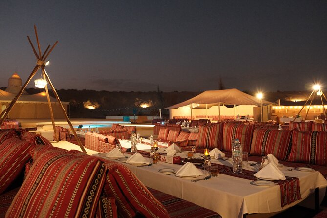 Dubai Desert Safari with Desert Camp Dinner, Camel Ride & Shows - Belly dance, tanoura, and fire show under desert stars