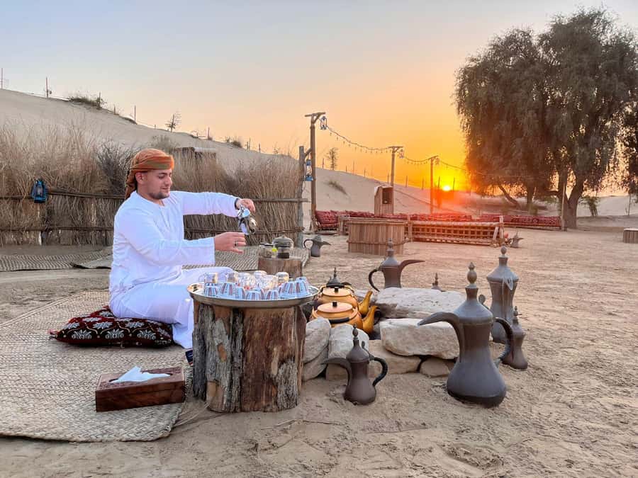 Dubai: Heritage Safari, Camel Ride & Al Marmoom Oasis Dinner - Bedouin village welcome: coffee, sweets, and a taste of daily life
