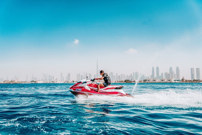 Exclusive 2HR Jet Ski TOUR-JBR & BLUEWATERS-ATLANTIS-BURJ AL ARAB - What’s included: goggles, life vests, towels/pouches, and lockers