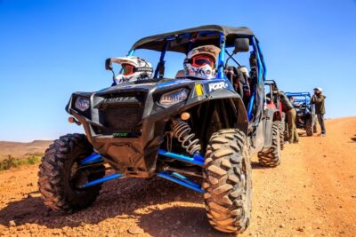 From Agadir or Taghazout: Quad Biking Safari Desert Trip - At the garage: helmets, automatic quads, and how sharing works