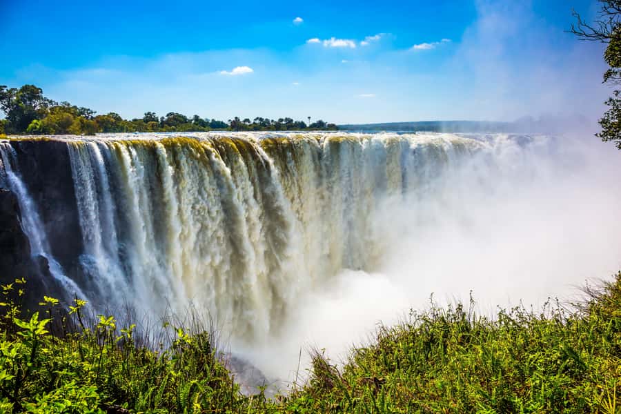 From Victoria Falls: Livingstone Island Tour & Devils Pool - Livingstone Island walkthrough: Rainbow Falls first, then the Main Falls edge