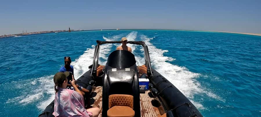 Hurghada: 3-Island Speedboat, Dolphin Watching & Snorkeling - Magawish Island beach time with clear-water swimming
