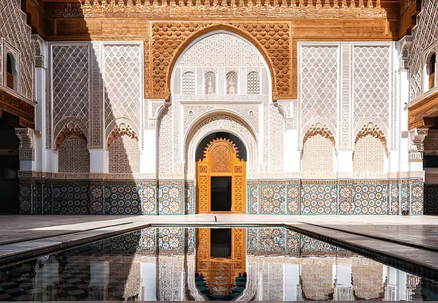 Marrakech: Bahia Palace, Ben Youssef Medersa, & Souks Tour - Koutoubia photo stop and Mellah: the Medina context you need before souks