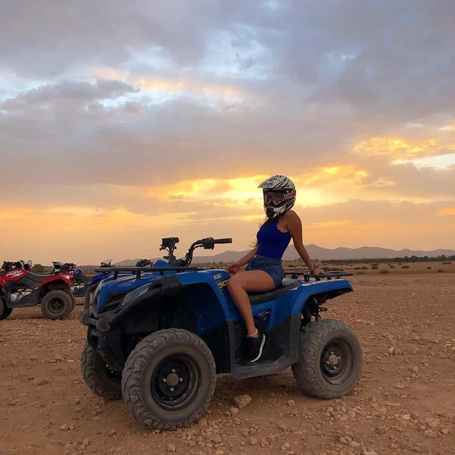 Marrakech: Desert and Palm Grove Sunset Quad Tour with Tea - Helmet, practice, and how the 300cc quad ride is managed