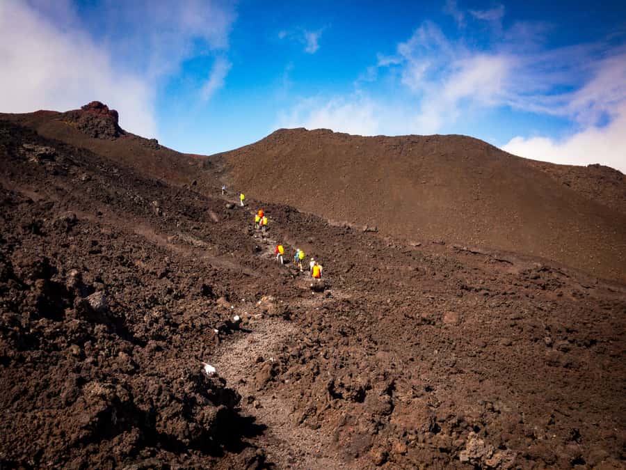 Réunion: Piton de la Fournaise Guided Volcano Hike - Down into Enclos Fouqué: the 120-meter staircase into lava fields